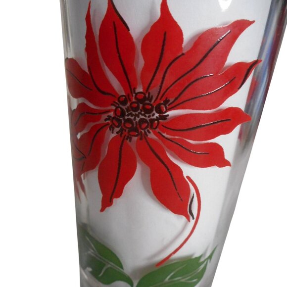 MCM Peanut Butter Juice Glass Tumbler Red / Black Poinsettia Estate find 5" #5 - Picture 6 of 8